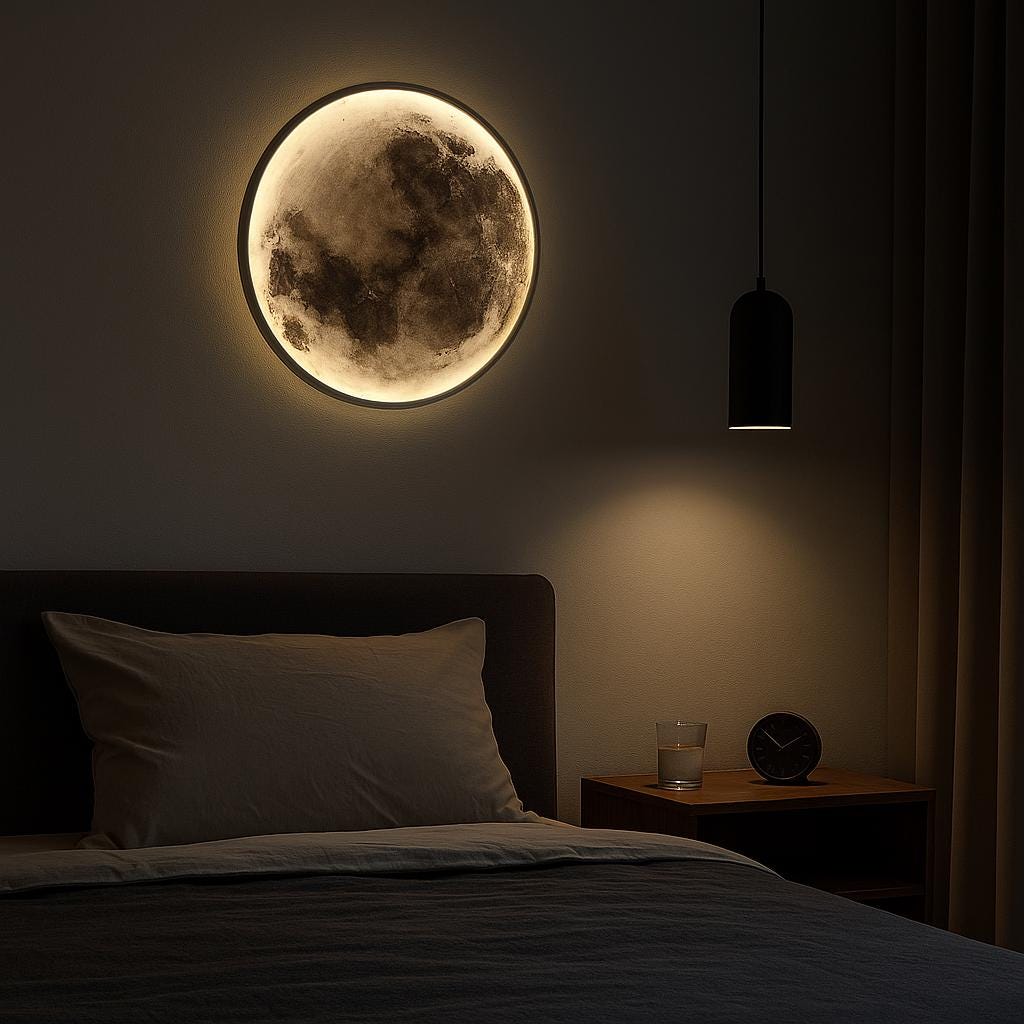 Applique murale LED chaleureuse en forme de lune argentée et dorée – Veilleuse lunaire réaliste, décoration de chambre céleste, inspiration spatiale moderne