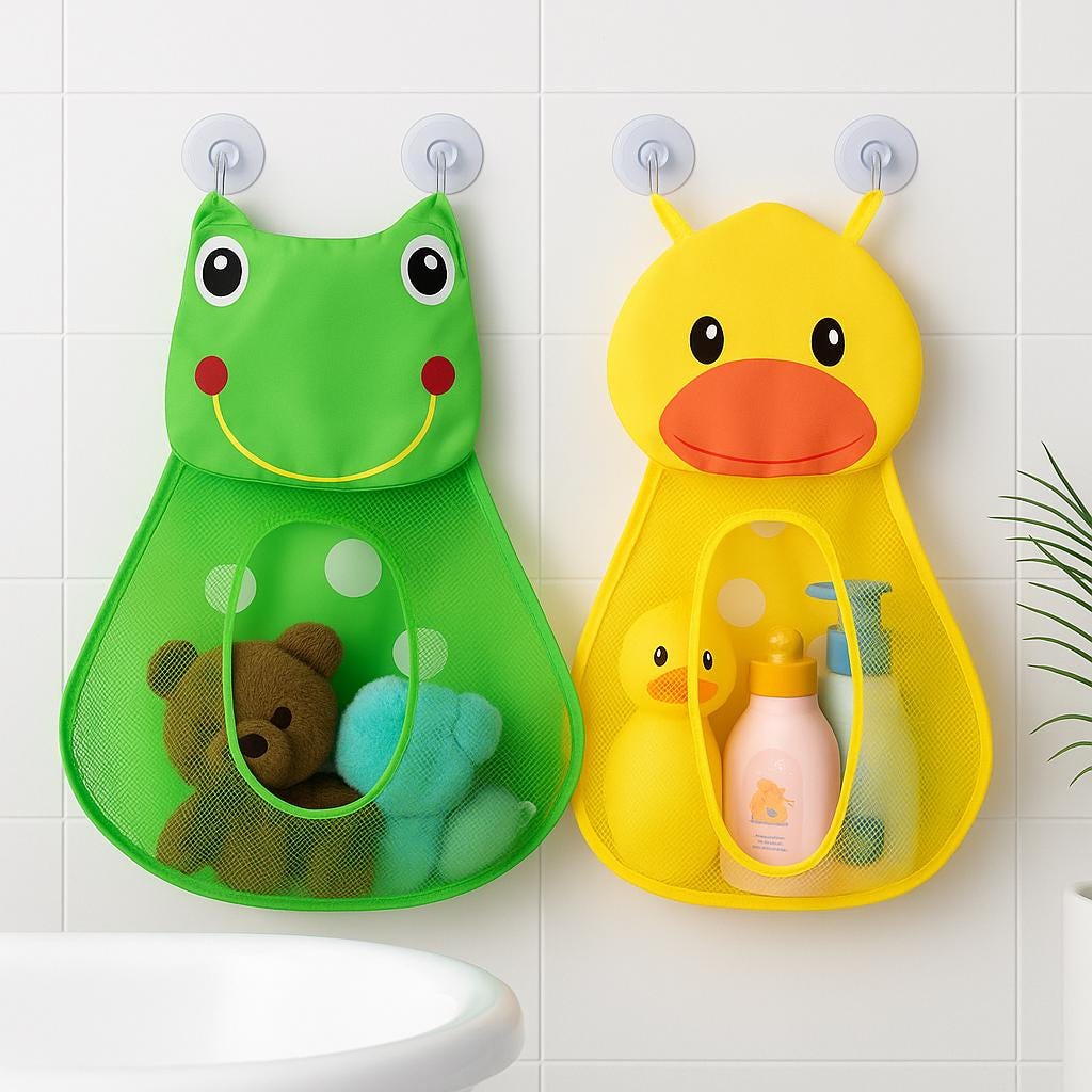 Organisateur Jouets de Bain Grenouille | Organisateur de jouets de bain pour enfants - Rangement en maille