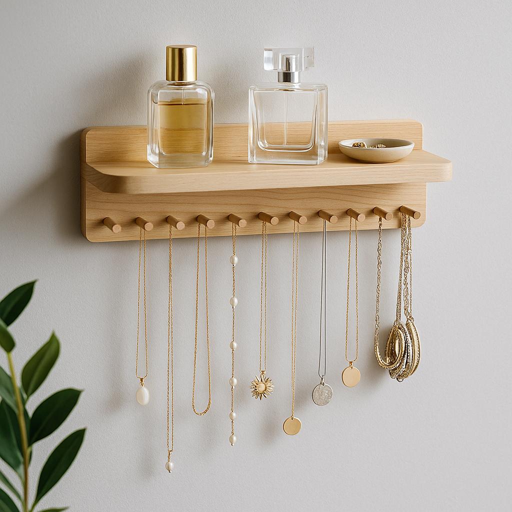 Organisateur de bijoux, porte-bijoux mural, support en bois avec crochets, décoration murale scandinave minimaliste bohème, présentoir pour colliers et boucles d'oreilles, cadeau