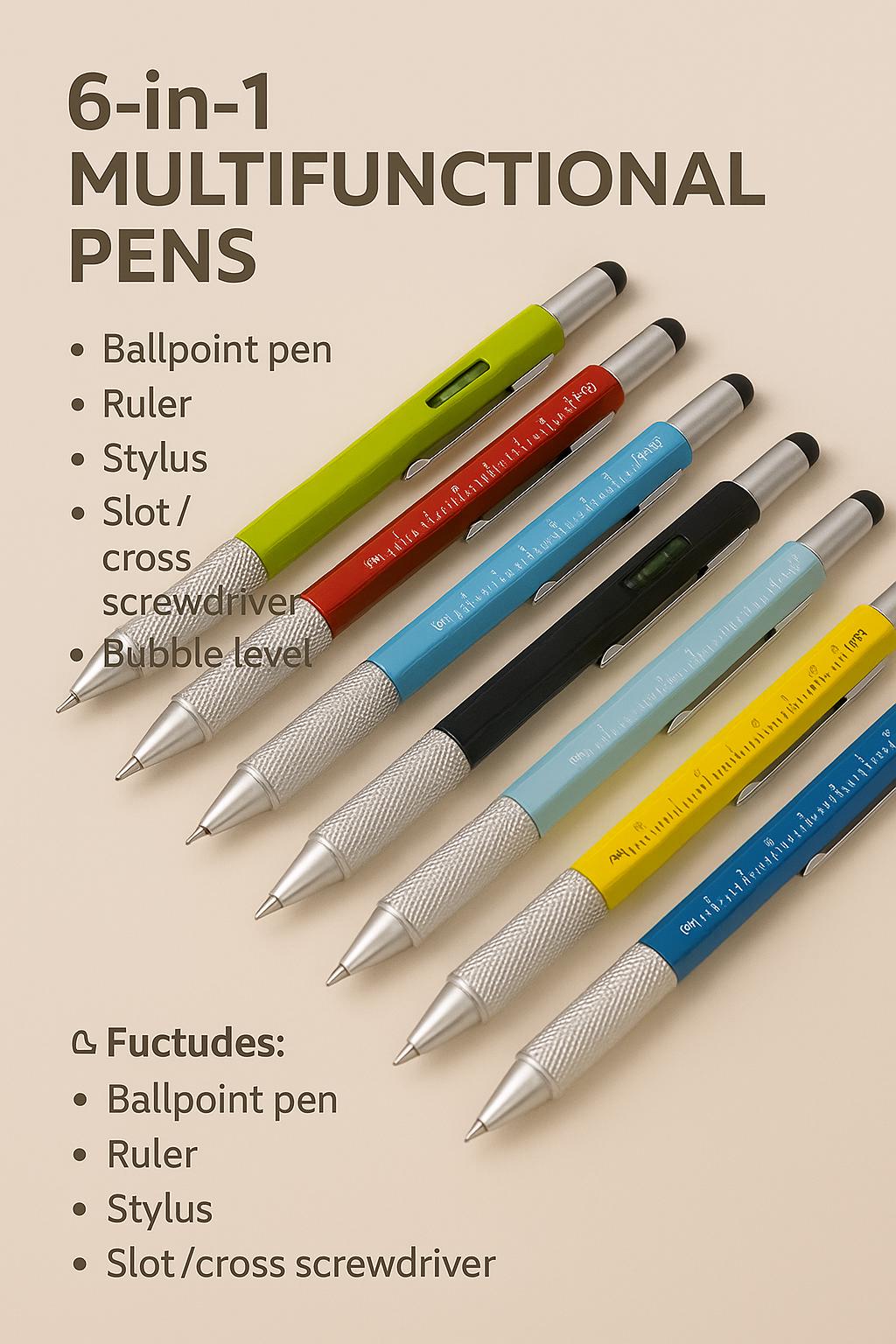 Tech Gadget Stylo multifonction 6 en 1 Bleu électrique et argent | Stylo Tech Multifonction Bleu Électrique & Argent