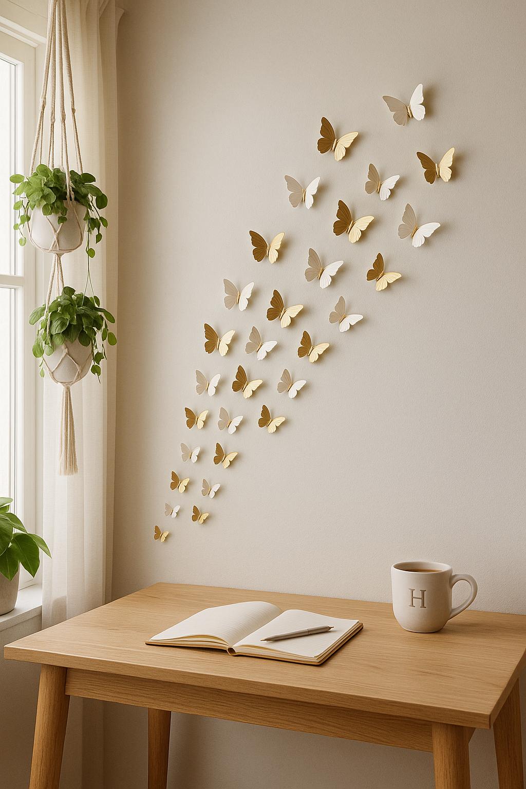 SET DÉCO PAPILLON 3D| Art Mural Blanc Or | Décor Papillon