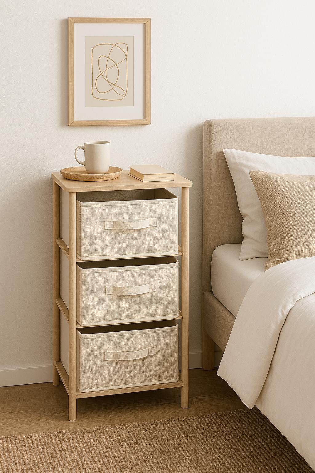 Lot de 6 bacs de rangement pliables en tissu – Organisateurs cubiques minimalistes en lin beige et crème pour étagères