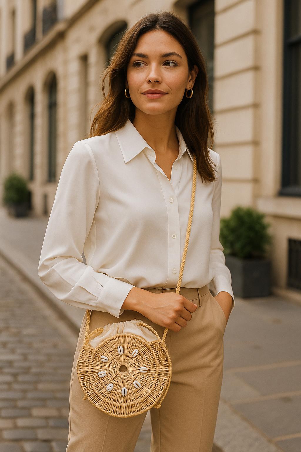 Sac Rotin Naturel Boho Coquillages Femme - Beige | Sac Boho en rotin naturel pour femmes, coquillages cauris - Beige