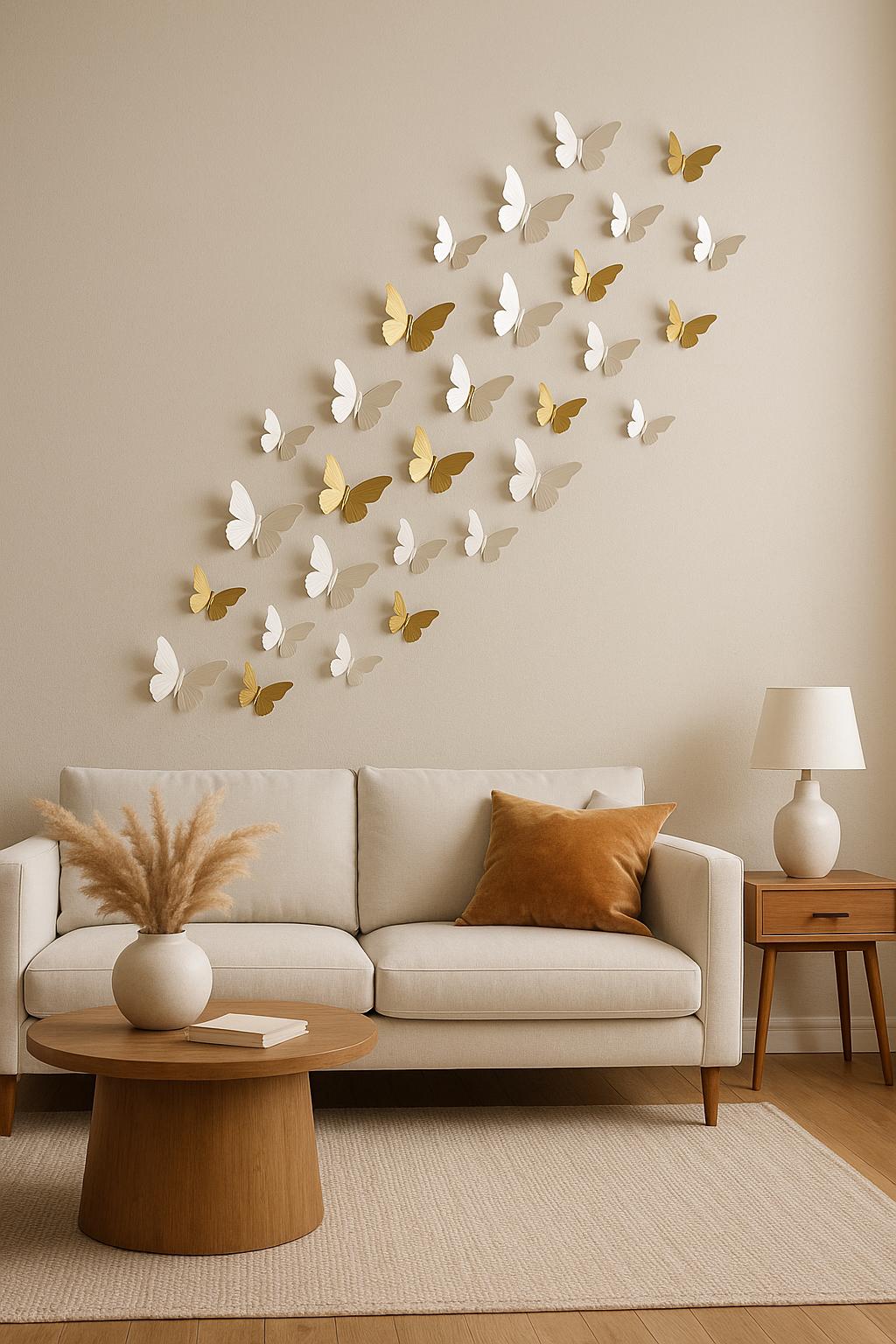 SET DÉCO PAPILLON 3D| Art Mural Blanc Or | Décor Papillon