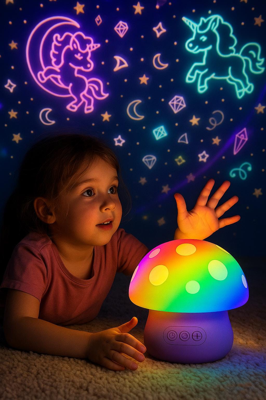 Veilleuse Champignon Magique Projecteur Étoiles Licorne | Veilleuse champignon arc-en-ciel