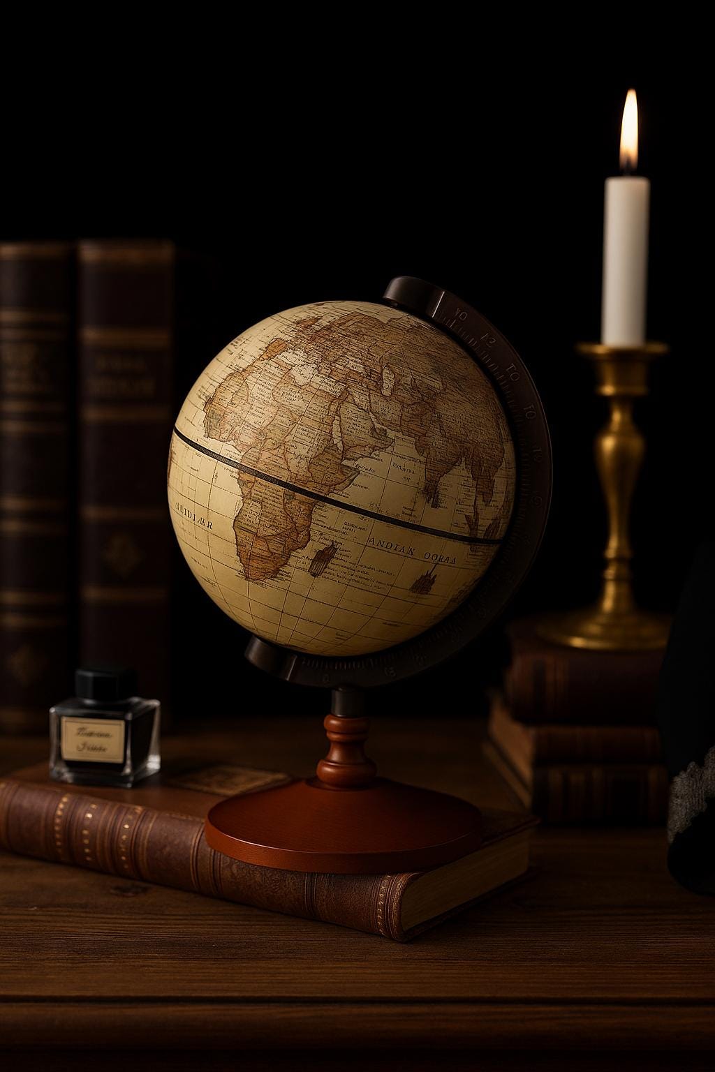 Globe Terrestre Vintage Bois Carte Vieillie Rotatif - Décoration Bureau