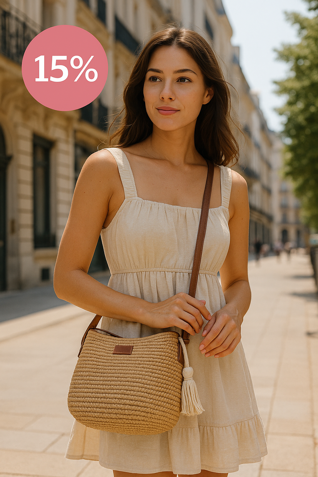Sac de plage marron caramel et sable – Sac bandoulière en raphia tressé pour femme été