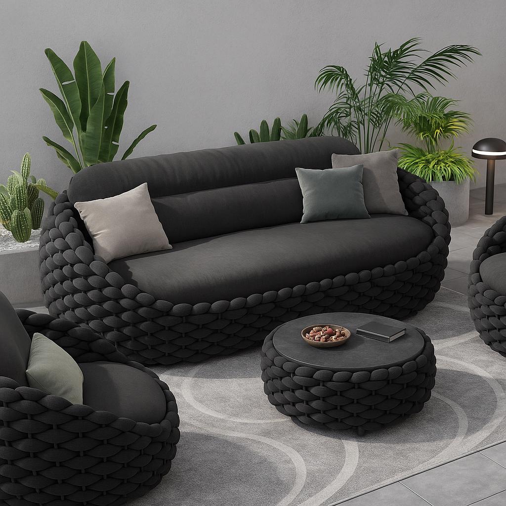 Salon de jardin de luxe en rotin | Mobilier de salon d'extérieur, design bohème tissé, terrasse chic, espace détente, rotin artisanal, respectueux de l'environnement