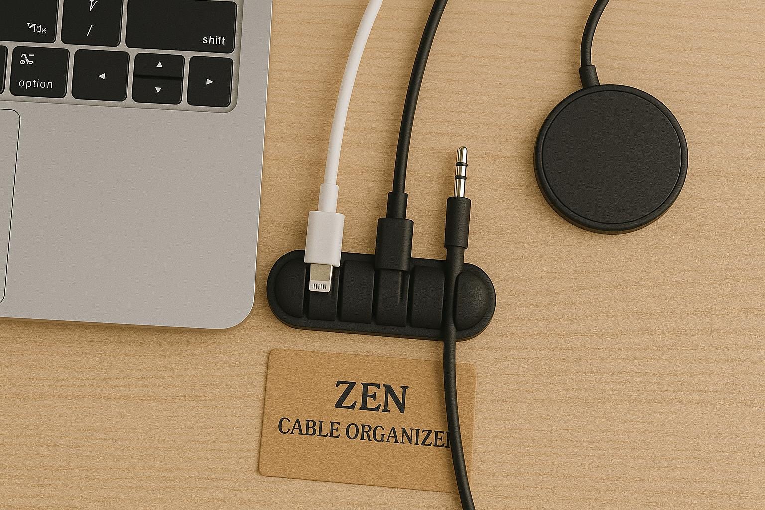 Organiseur de câbles Zen gris pierre et sauge – Support de câbles minimaliste en silicone | Range-câbles à 5 emplacements pour le bureau et la maison
