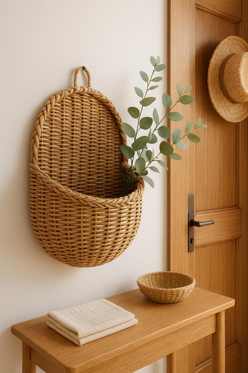 PANIER ROTIN BOHÈME | PANIER EN ROTIN NATUREL - SUPPORT MURAL PLANTES