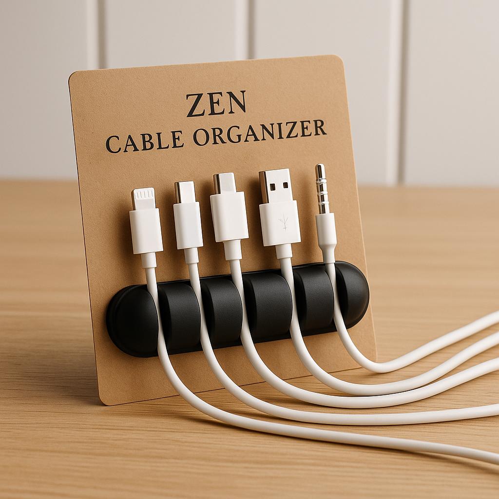 Organiseur de câbles Zen gris pierre et sauge – Support de câbles minimaliste en silicone | Range-câbles à 5 emplacements pour le bureau et la maison