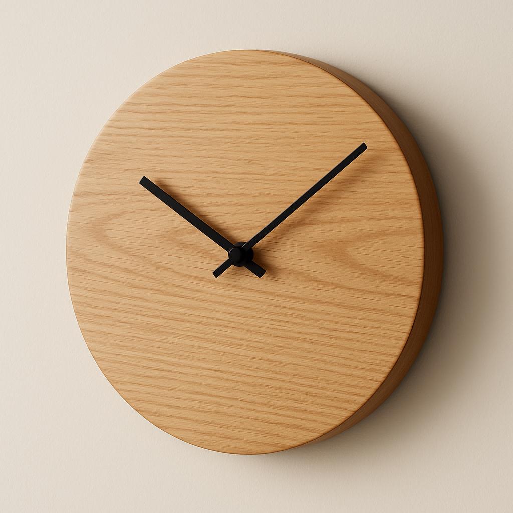 Horloge murale minimaliste en bois, hêtre chaleureux et anthracite – Quartz silencieux, style scandinave Japandi