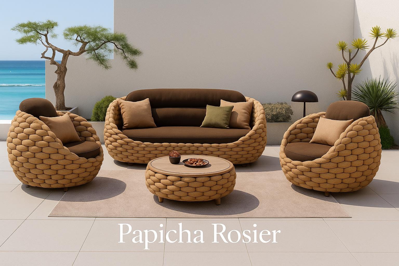Salon de jardin de luxe en rotin | Mobilier de salon d'extérieur, design bohème tissé, terrasse chic, espace détente, rotin artisanal, respectueux de l'environnement