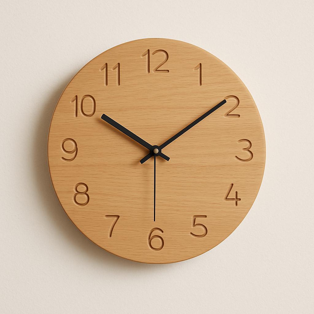 Horloge murale minimaliste en bois, hêtre chaleureux et anthracite – Quartz silencieux, style scandinave Japandi