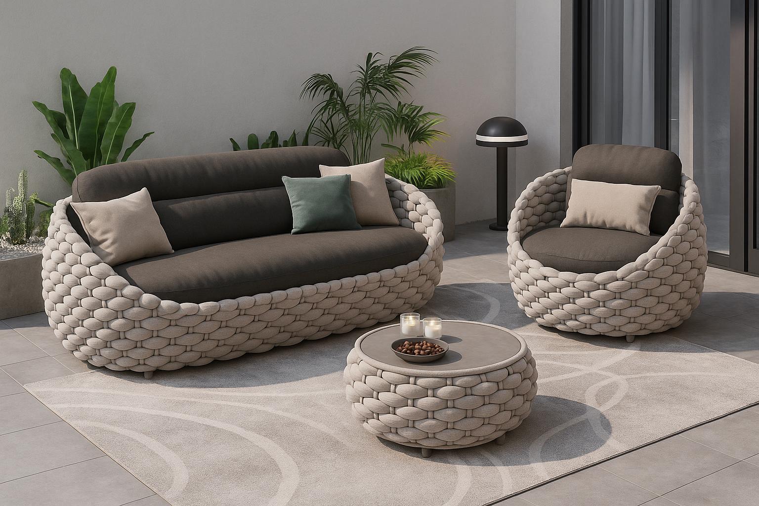 Salon de jardin de luxe en rotin | Mobilier de salon d'extérieur, design bohème tissé, terrasse chic, espace détente, rotin artisanal, respectueux de l'environnement