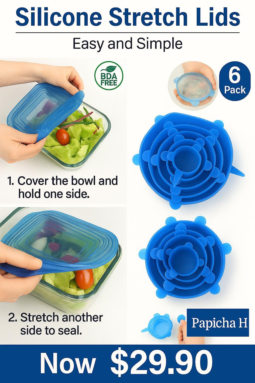Couvercles extensibles réutilisables en silicone vert forêt et bleu océan – Couvercles alimentaires écologiques pour les essentiels de la cuisine