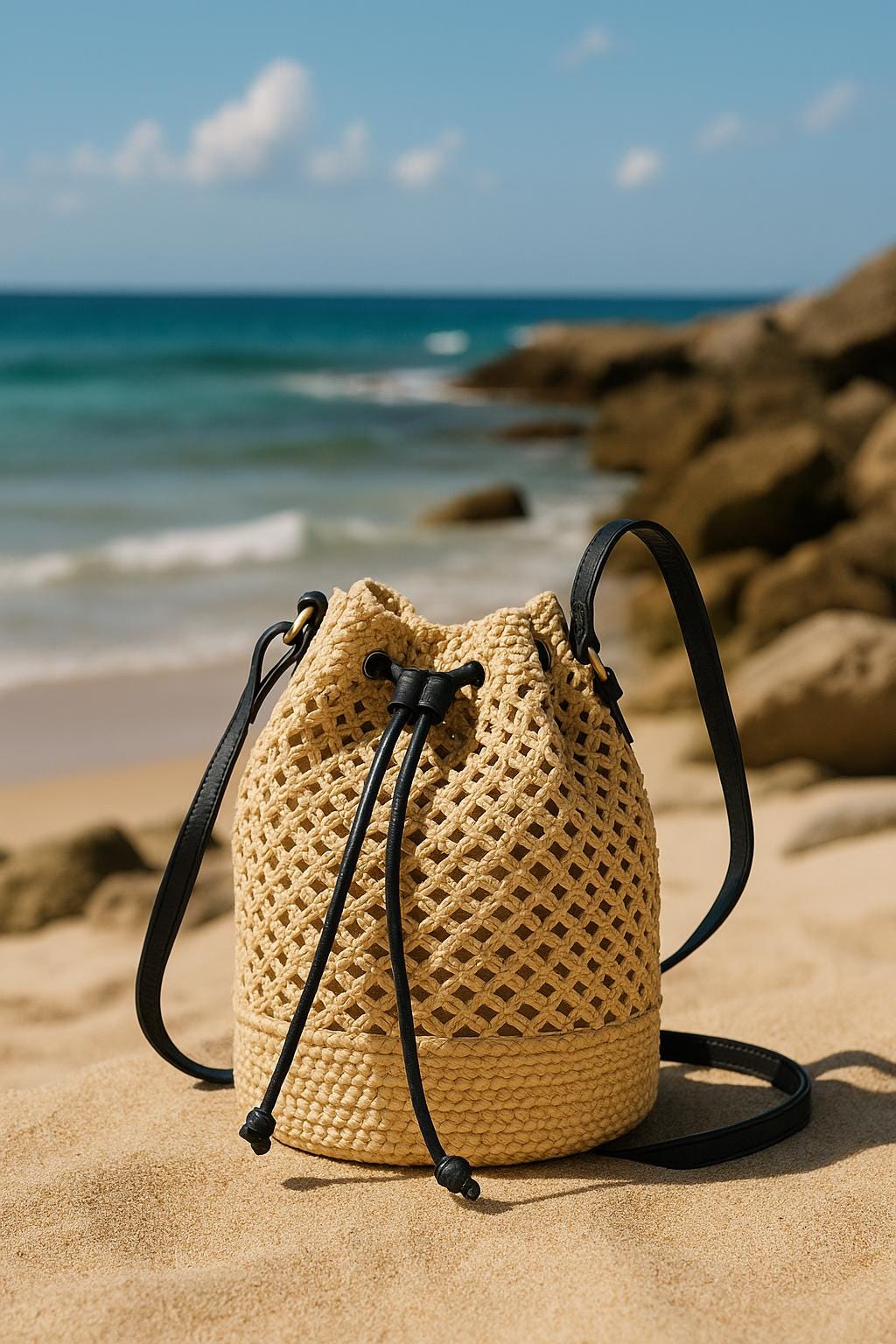 Sac de Plage Beige Boho Femme - Raphia Tressé Coton | Sac de Plage Boho Beige Femme - Coton Raphia Tissé