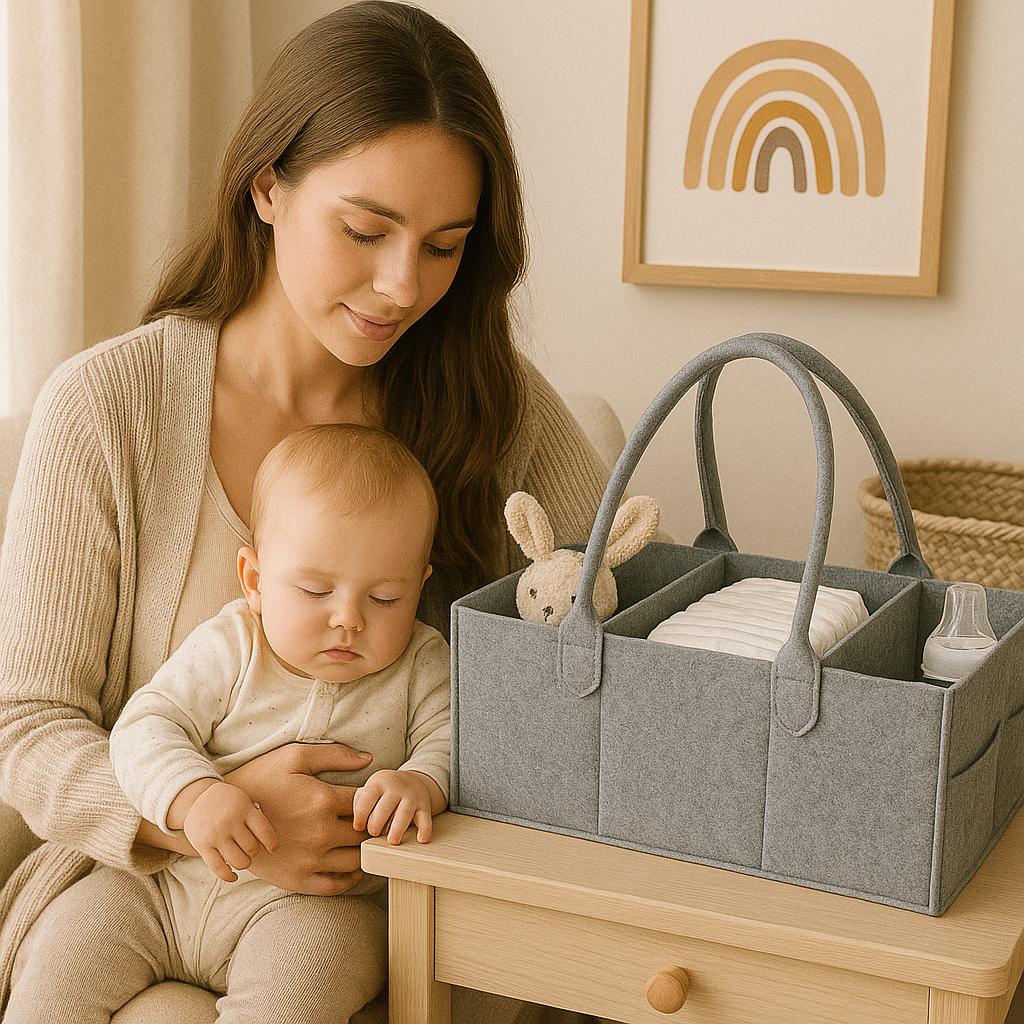 Organisateur de couches en feutre – Rangement pour les essentiels de bébé