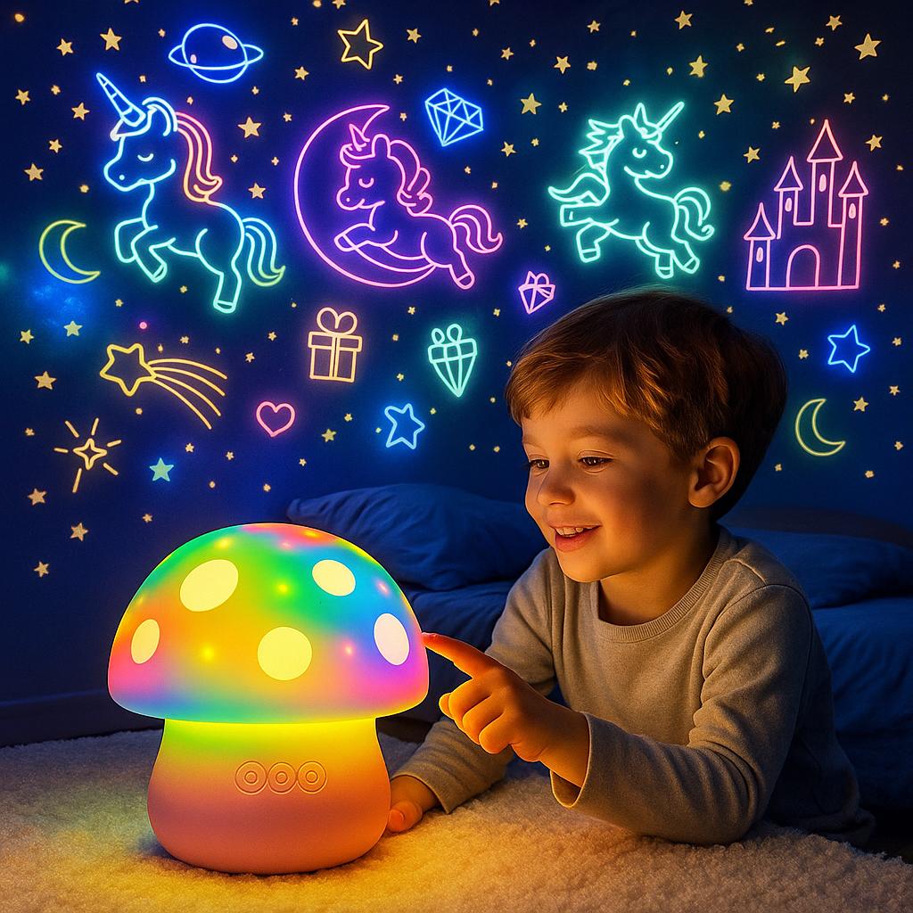 Veilleuse Champignon Magique Projecteur Étoiles Licorne | Veilleuse champignon arc-en-ciel