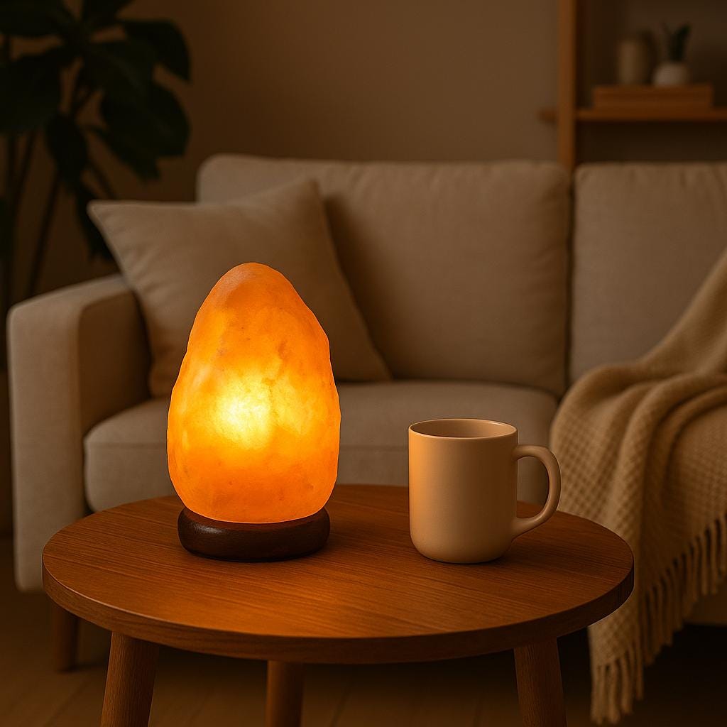 Lampe de sel naturelle de l'Himalaya en quartz rose et ambre – Lampe de roche en cristal sculptée à la main pour une détente zen