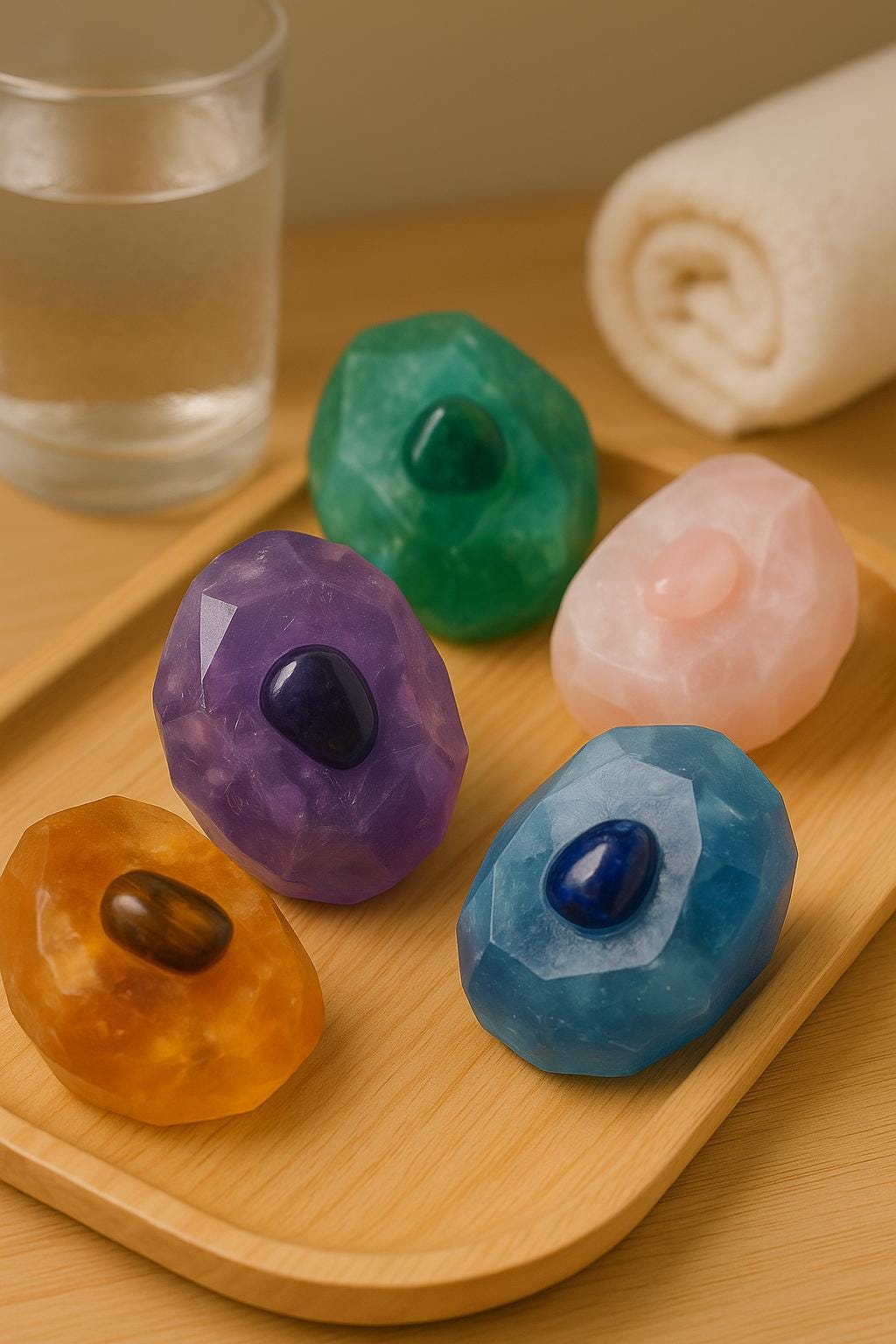 Savon artisanal en cristal de pierres précieuses, quartz rose et améthyste – Design en roche naturelle, cadeau spa végétalien, rituel de bain de soins personnels
