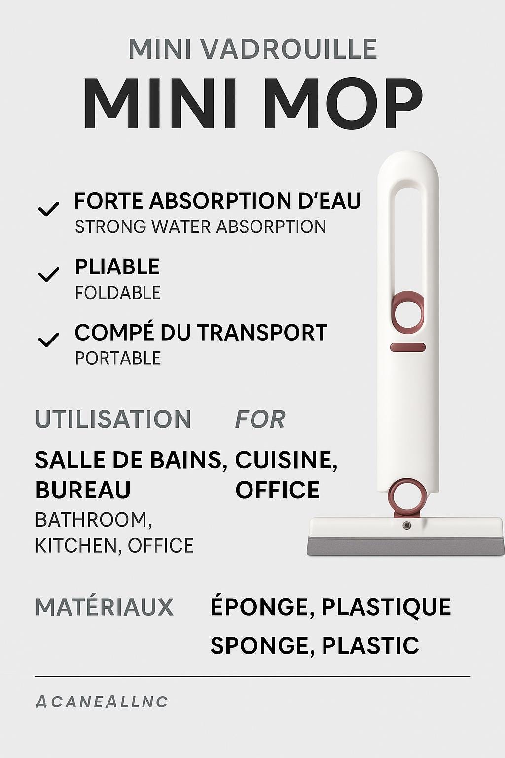 Mini serpillière pliable bleu océan et corail – Tête éponge auto-essorante pour salle de bain, cuisine, vitres et voiture