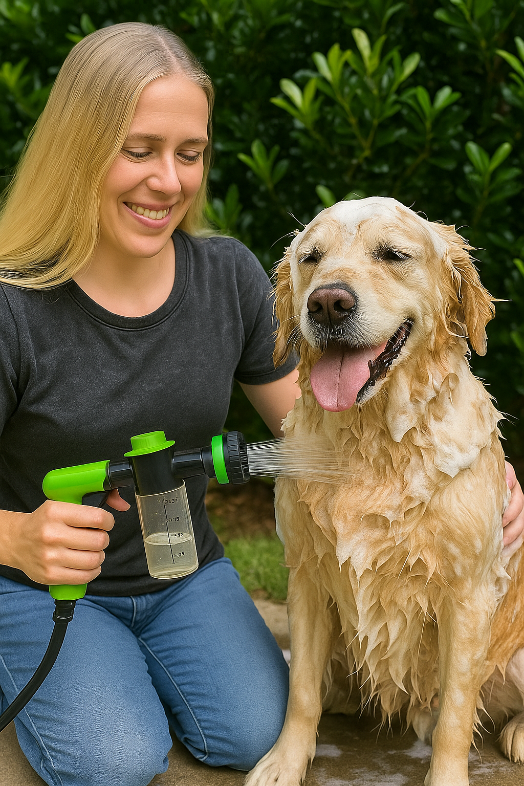 Pistolet Lavage Chien 8 Modes - Jet Réglable avec Réservoir Shampoing