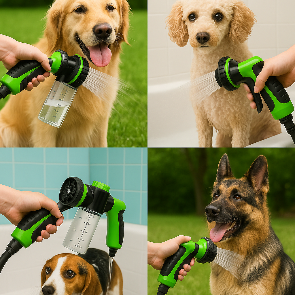 Pistolet Lavage Chien 8 Modes - Jet Réglable avec Réservoir Shampoing