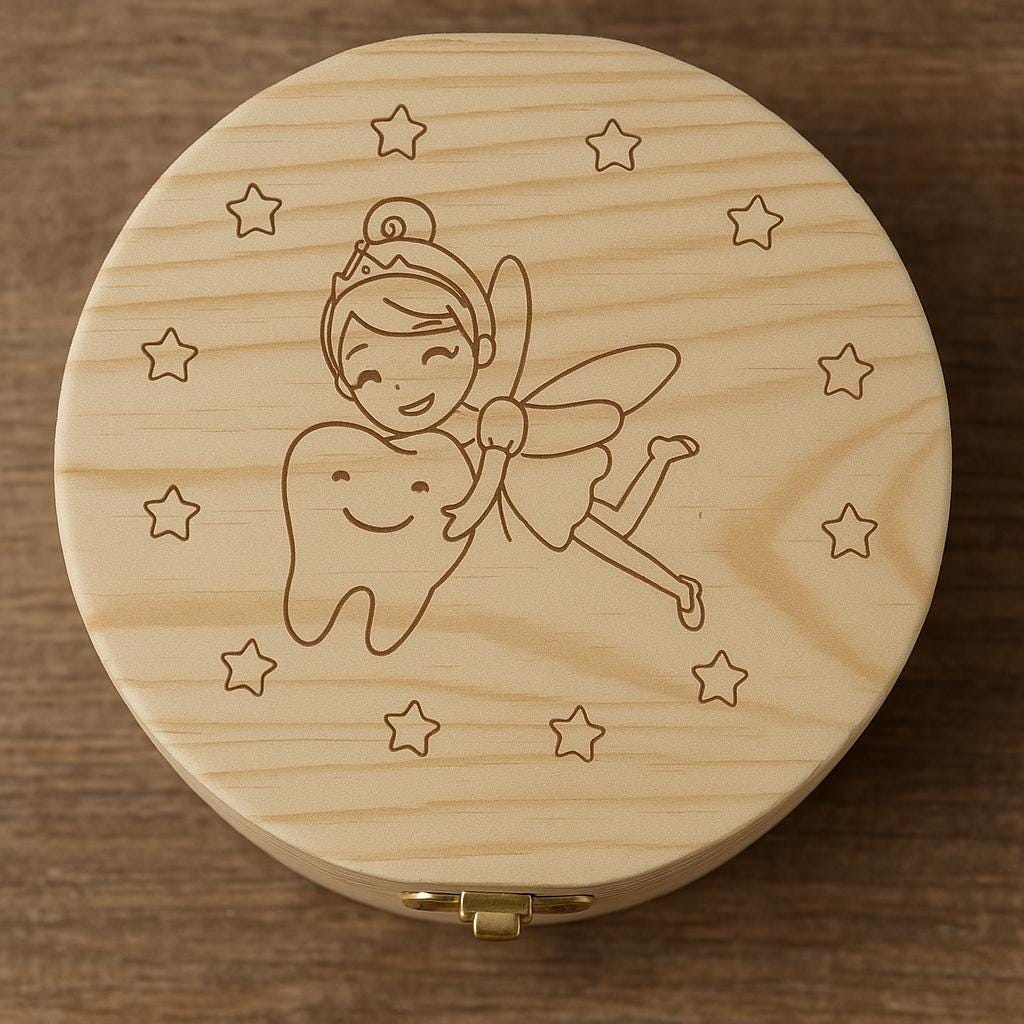 Boîte à dents de lait en bois – Souvenir de la Fée des Dents – Rose poudré – Cadeau idéal pour nouveau-né