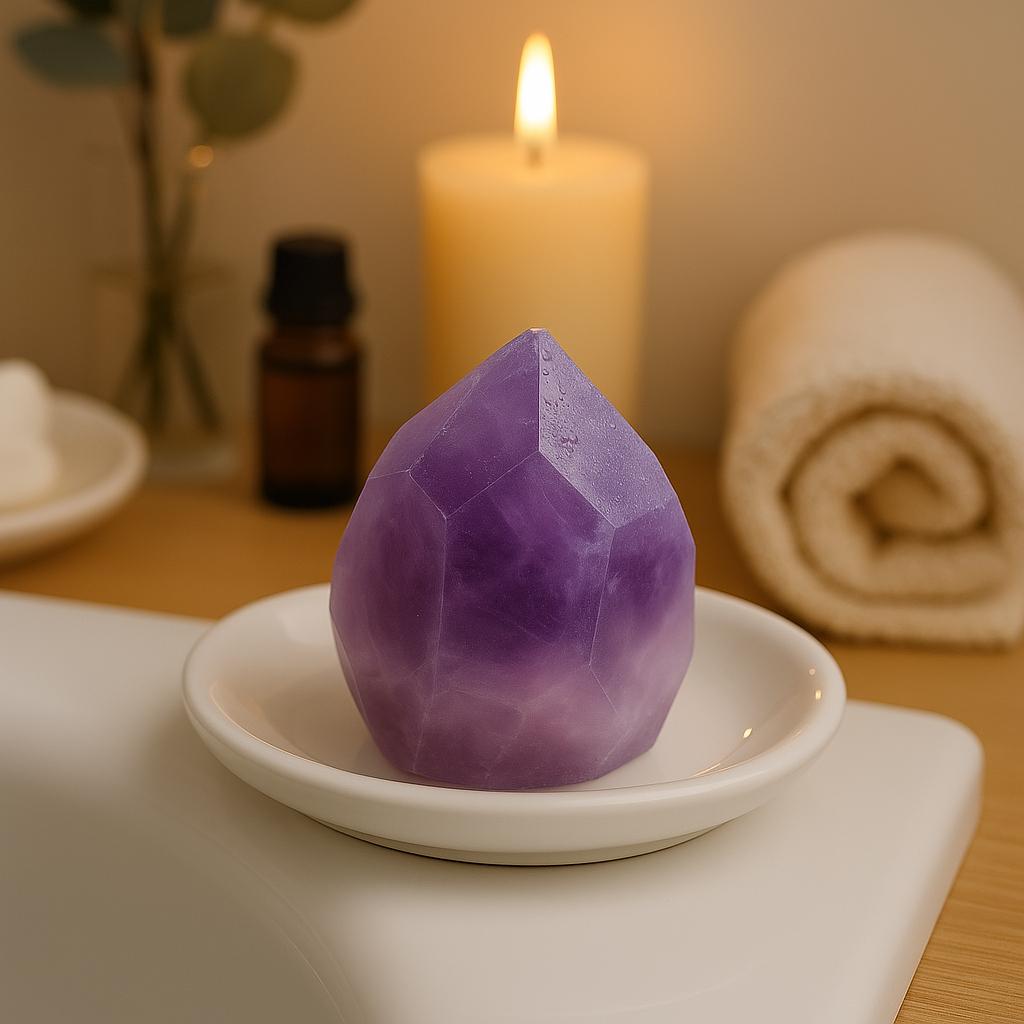 Savon artisanal en cristal de pierres précieuses, quartz rose et améthyste – Design en roche naturelle, cadeau spa végétalien, rituel de bain de soins personnels