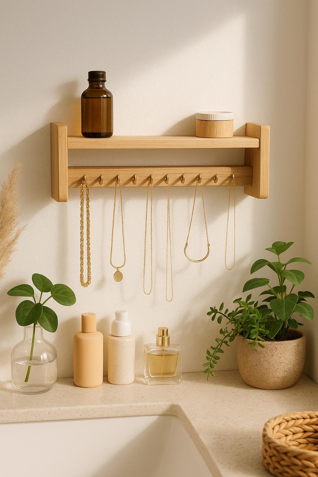 Organisateur de bijoux, porte-bijoux mural, support en bois avec crochets, décoration murale scandinave minimaliste bohème, présentoir pour colliers et boucles d'oreilles, cadeau