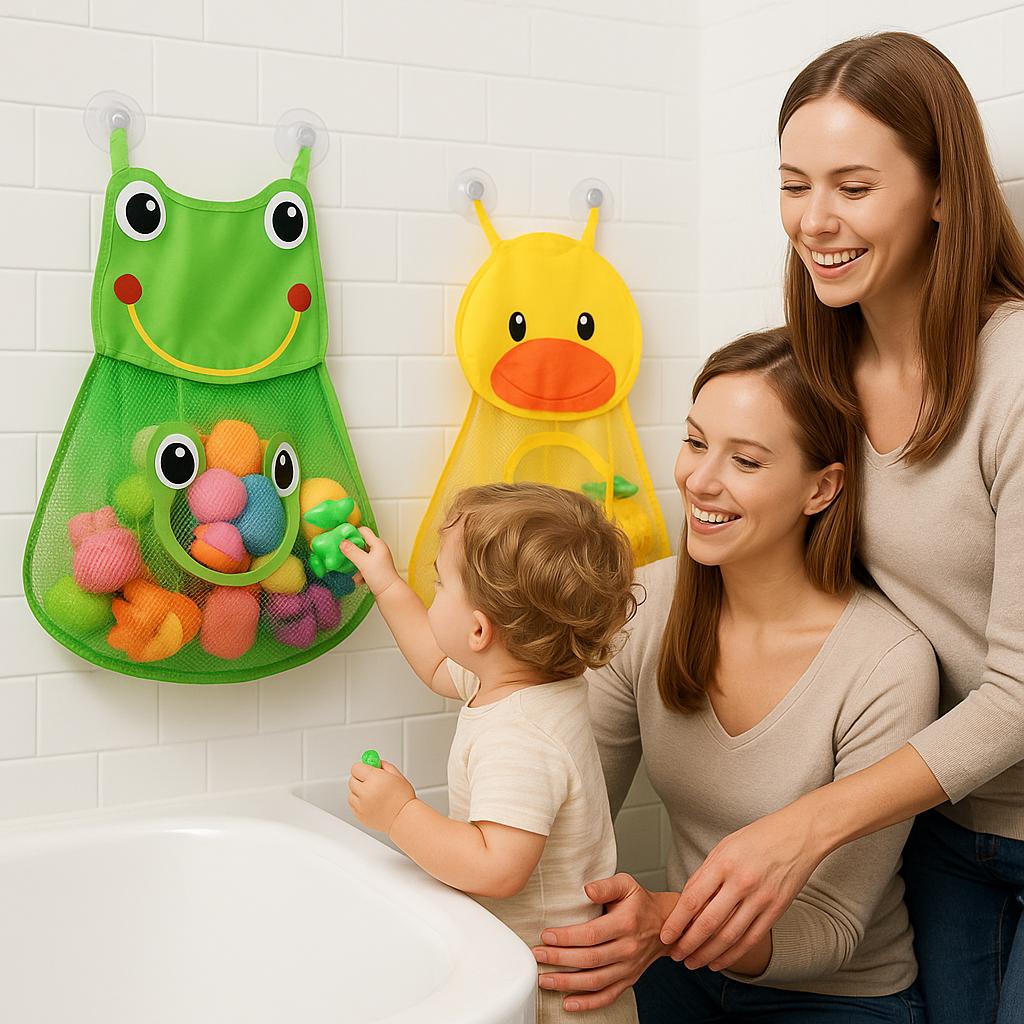 Organisateur Jouets de Bain Grenouille | Organisateur de jouets de bain pour enfants - Rangement en maille