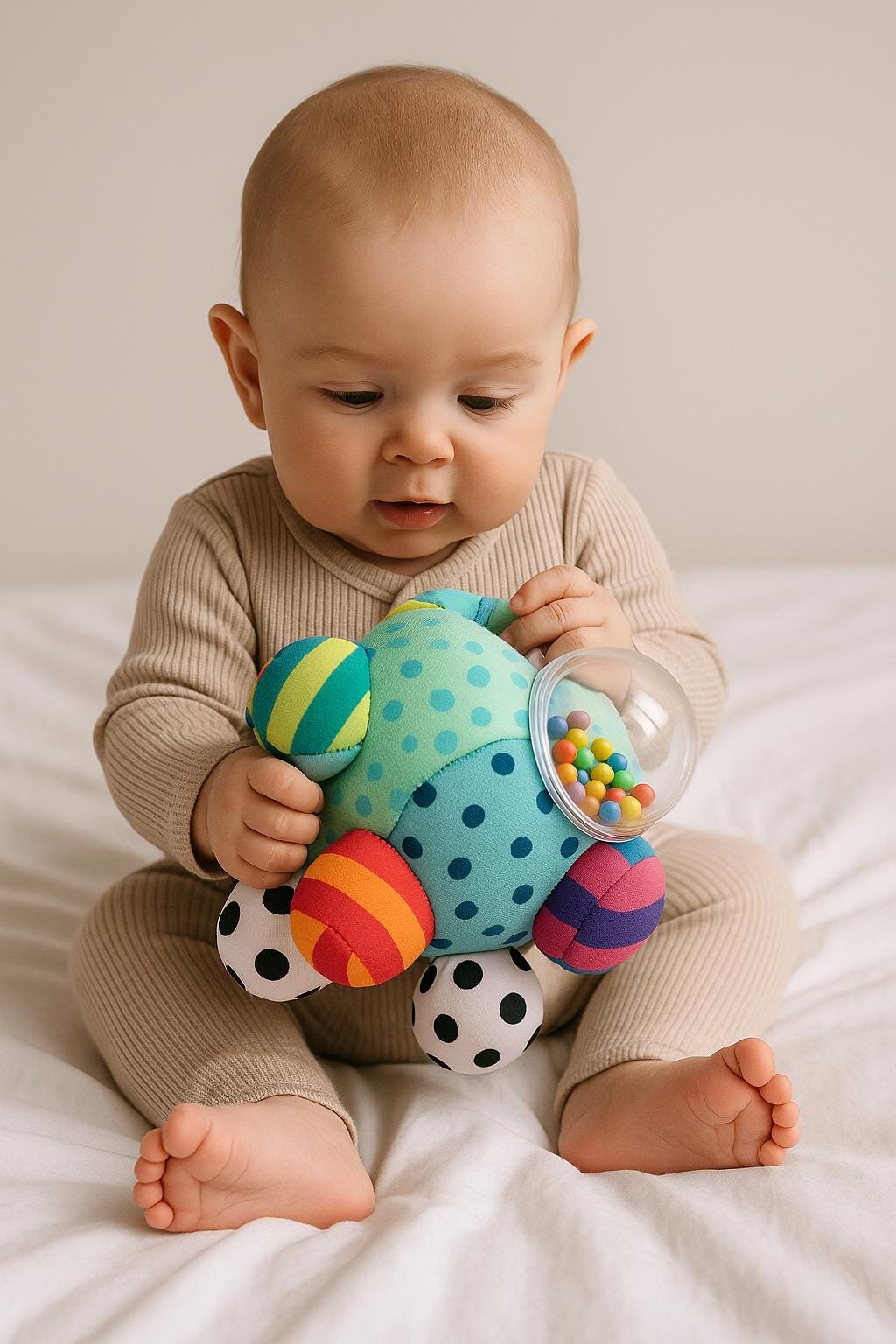 Soft Sensory Baby Ball – Early Learning Toy – Plush Rattle for Newborn – Colorful Baby Shower Gift