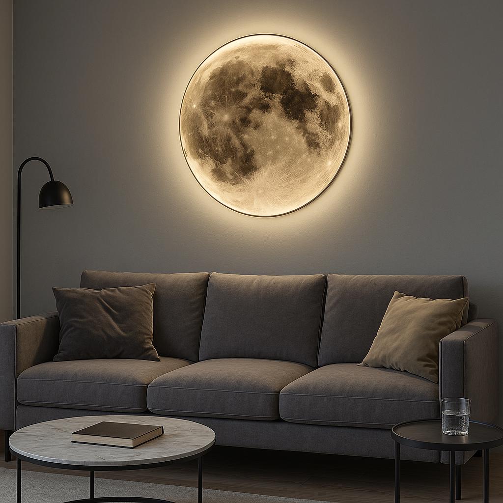 Applique murale LED chaleureuse en forme de lune argentée et dorée – Veilleuse lunaire réaliste, décoration de chambre céleste, inspiration spatiale moderne