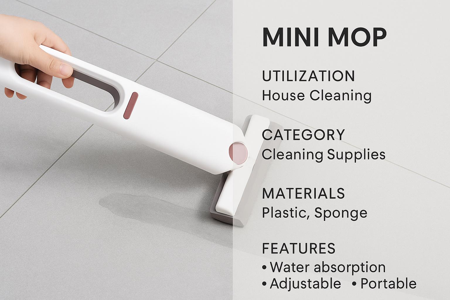 Mini serpillière pliable bleu océan et corail – Tête éponge auto-essorante pour salle de bain, cuisine, vitres et voiture