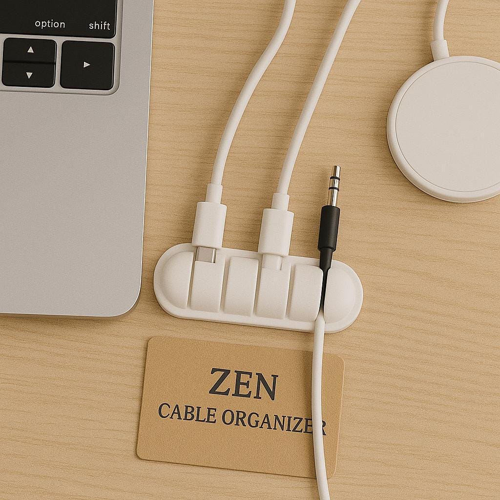Organiseur de câbles Zen gris pierre et sauge – Support de câbles minimaliste en silicone | Range-câbles à 5 emplacements pour le bureau et la maison