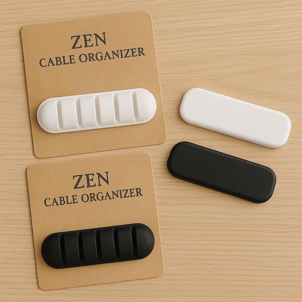 Organiseur de câbles Zen gris pierre et sauge – Support de câbles minimaliste en silicone | Range-câbles à 5 emplacements pour le bureau et la maison