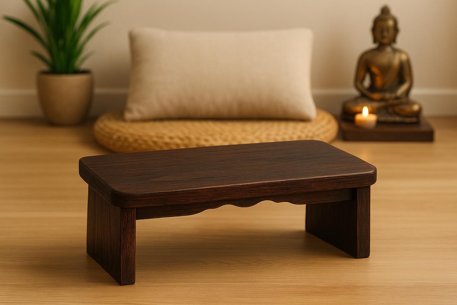 Banc de méditation pliable en bois – Siège zen ergonomique en chêne miel et noyer expresso