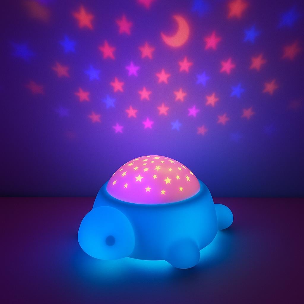 Veilleuse musicale Tortue pour bébé – Projecteur d'étoiles et de lune | Lampe LED rechargeable apaisante