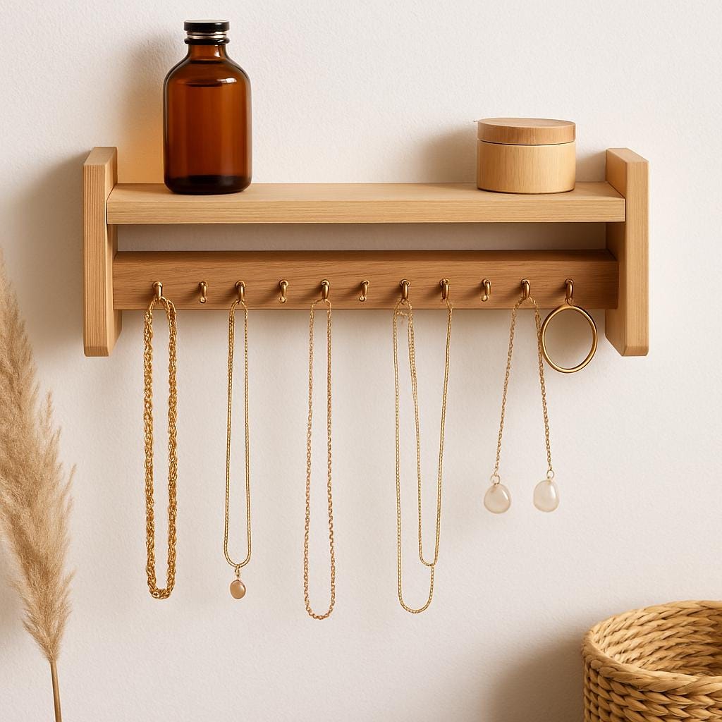 Organisateur de bijoux, porte-bijoux mural, support en bois avec crochets, décoration murale scandinave minimaliste bohème, présentoir pour colliers et boucles d'oreilles, cadeau