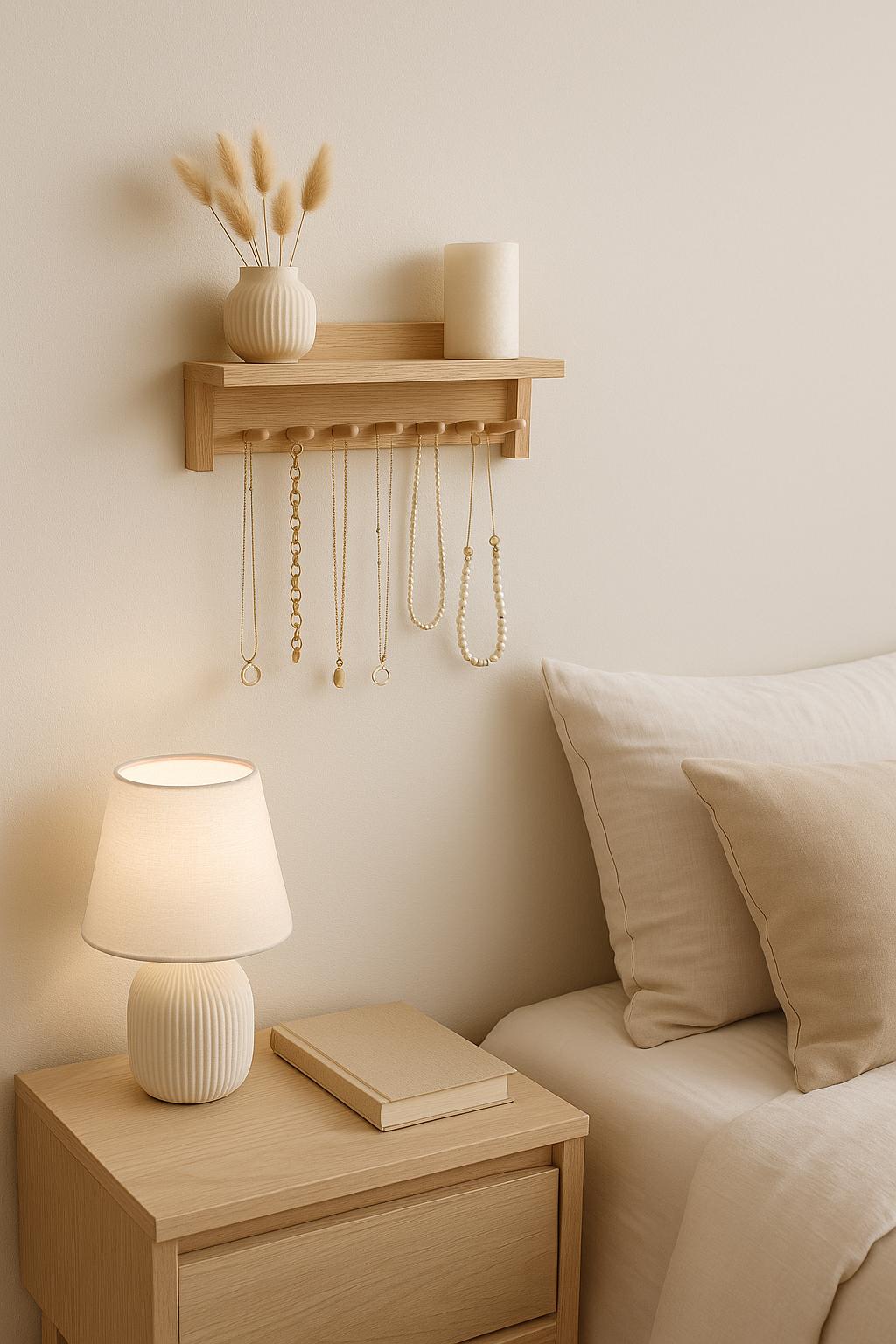 Organisateur de bijoux, porte-bijoux mural, support en bois avec crochets, décoration murale scandinave minimaliste bohème, présentoir pour colliers et boucles d'oreilles, cadeau