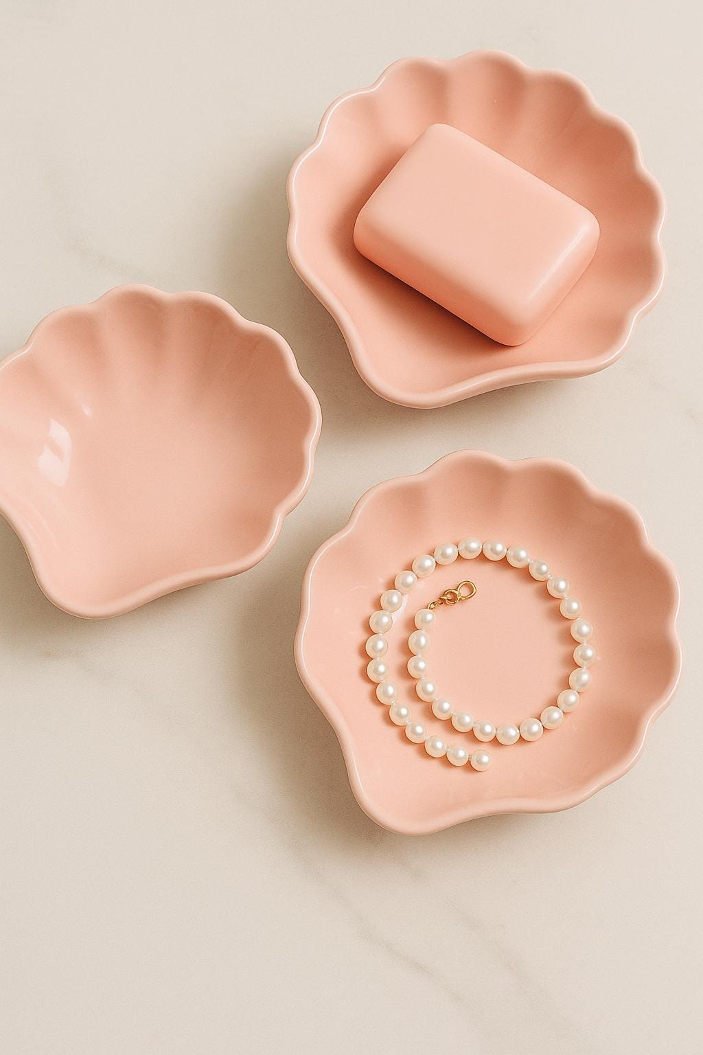 Porte-savon en céramique pastel rose poudré et sauge – Décoration de salle de bain bohème minimaliste, plateau de toilette cottage