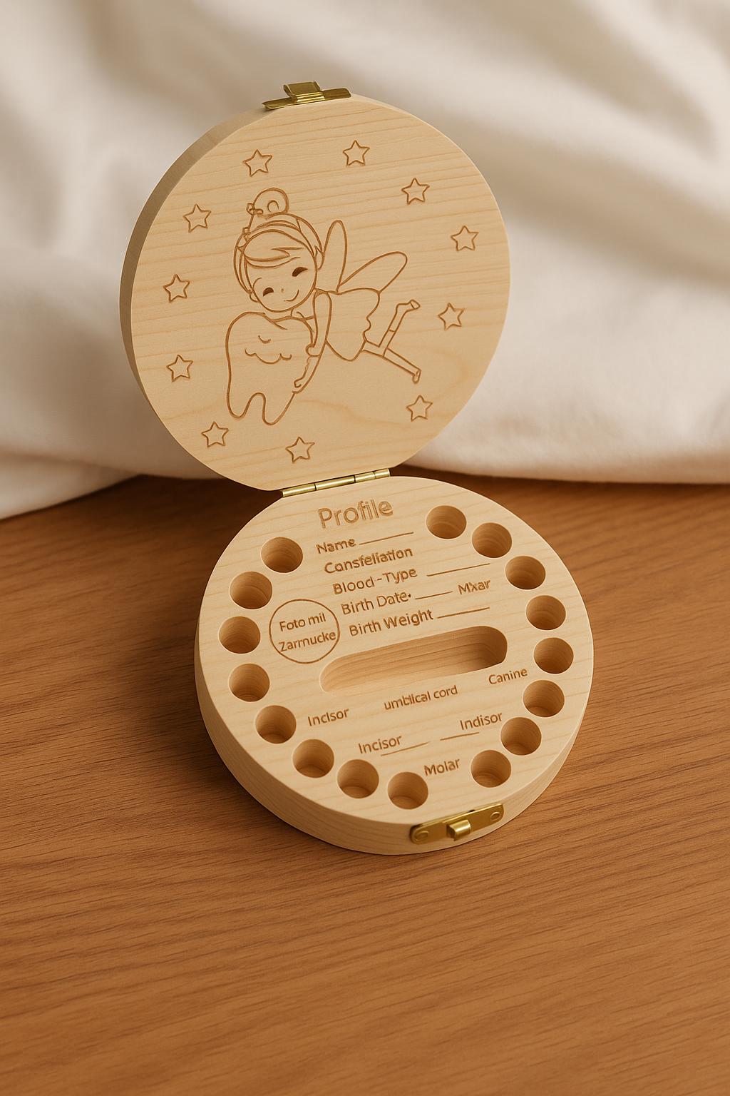 Boîte à dents de lait en bois – Souvenir de la Fée des Dents – Rose poudré – Cadeau idéal pour nouveau-né