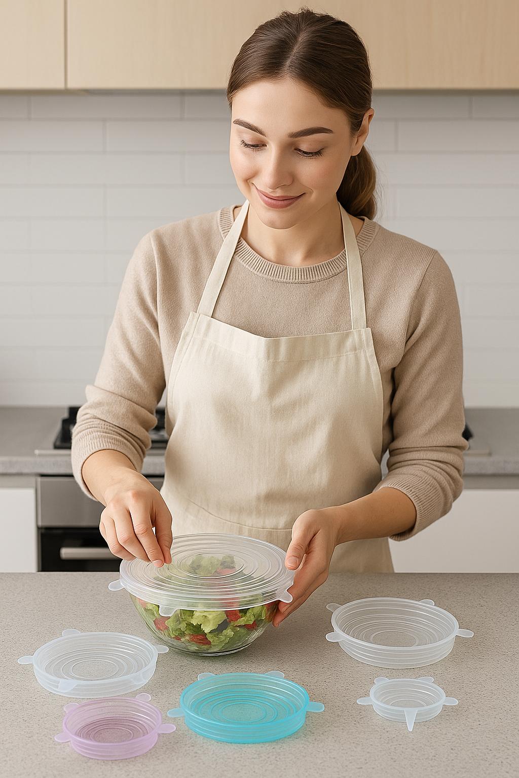 Couvercles extensibles réutilisables en silicone vert forêt et bleu océan – Couvercles alimentaires écologiques pour les essentiels de la cuisine