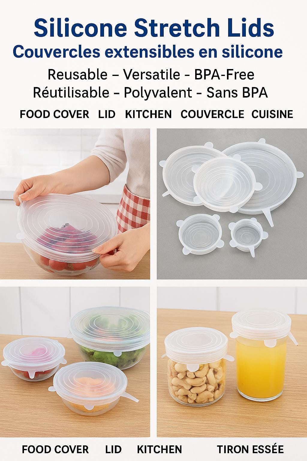 Couvercles extensibles réutilisables en silicone vert forêt et bleu océan – Couvercles alimentaires écologiques pour les essentiels de la cuisine