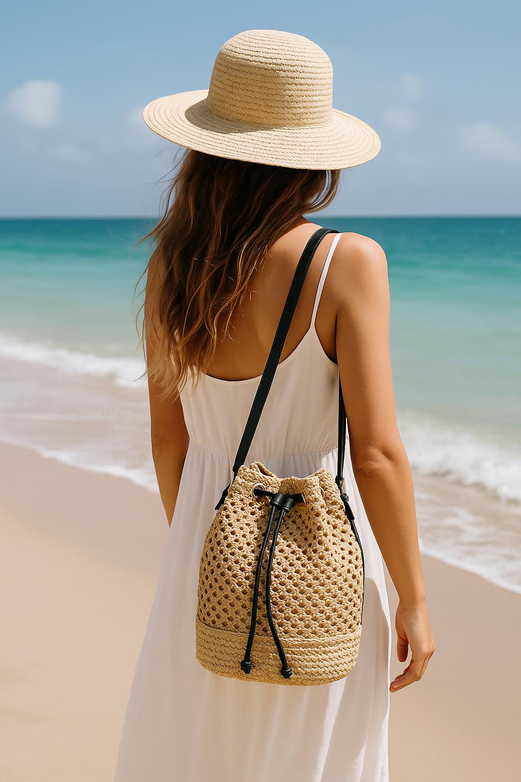 Sac de Plage Beige Boho Femme - Raphia Tressé Coton | Sac de Plage Boho Beige Femme - Coton Raphia Tissé