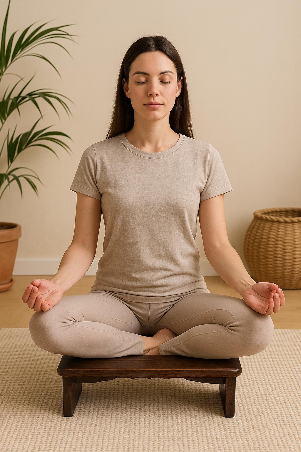 Banc de méditation pliable en bois – Siège zen ergonomique en chêne miel et noyer expresso