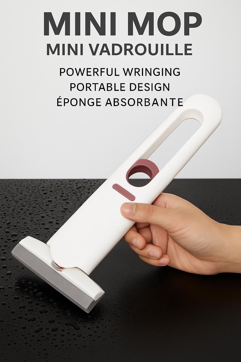 Mini serpillière pliable bleu océan et corail – Tête éponge auto-essorante pour salle de bain, cuisine, vitres et voiture