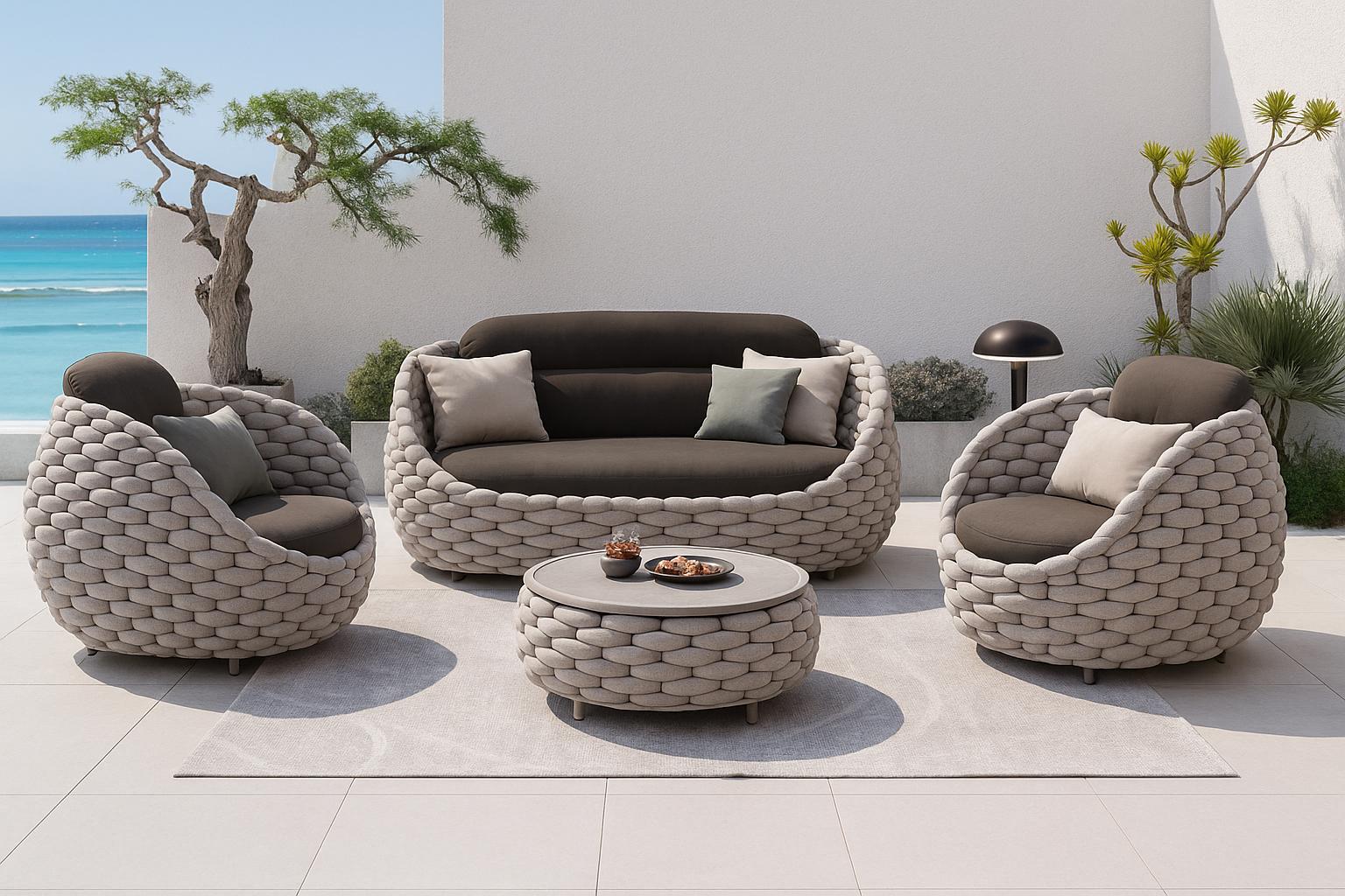 Salon de jardin de luxe en rotin | Mobilier de salon d'extérieur, design bohème tissé, terrasse chic, espace détente, rotin artisanal, respectueux de l'environnement