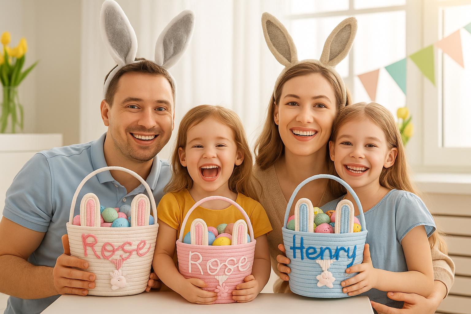 Panier Personnalisé Chasse aux Œufs | Personalized Egg Hunt Basket - Nom Brodé | Embroidered Name 🐰